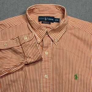Ralph Lauren Button Shirt Mens Extra Large Orange White Stripes Poplin Classic